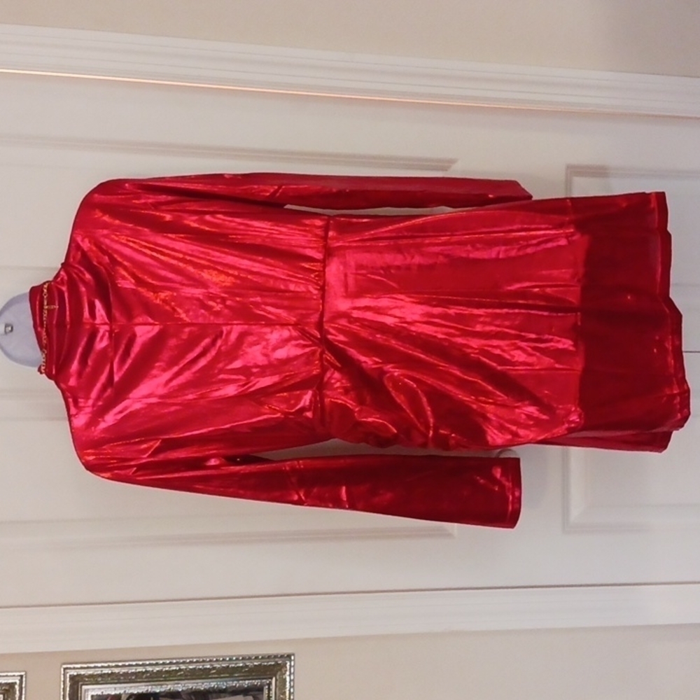 Nwot Y2kMettalic Red Mock Neck Ruched Dress. SIZE L. - Picture 8 of 13